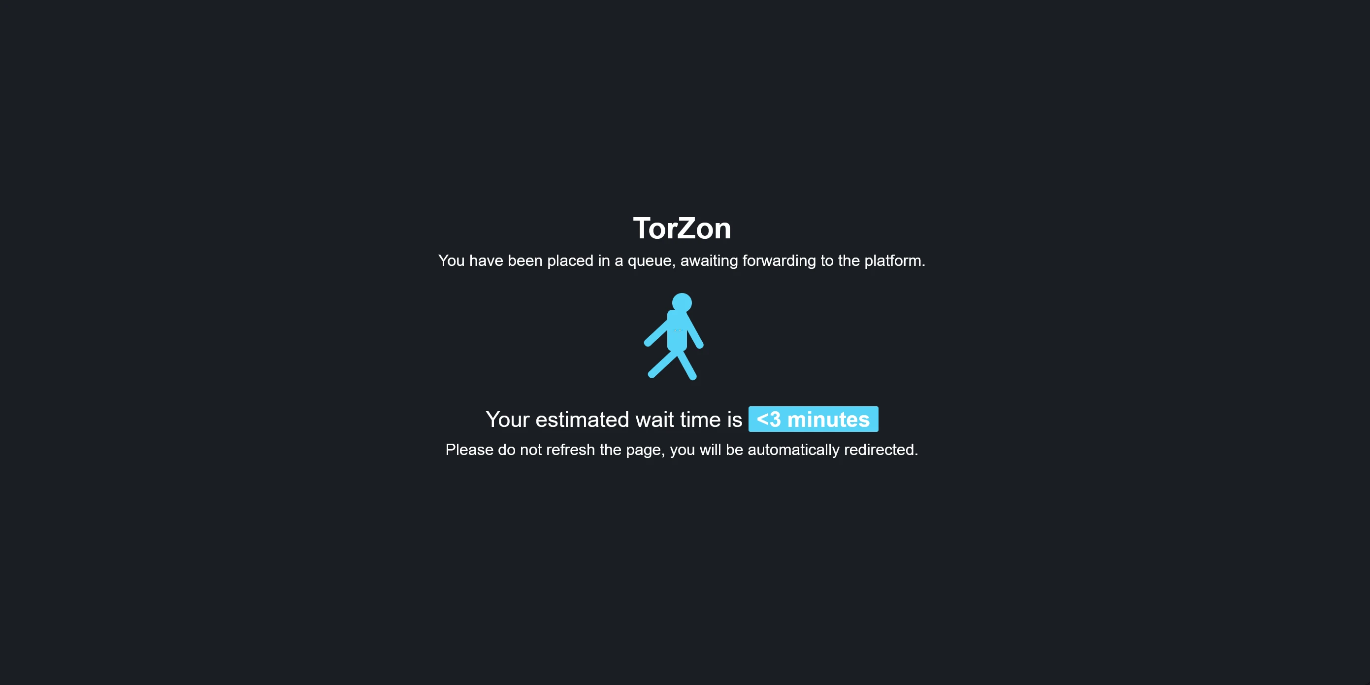 TorZon Market loading screen displayed during Tor circuit establishment and page render