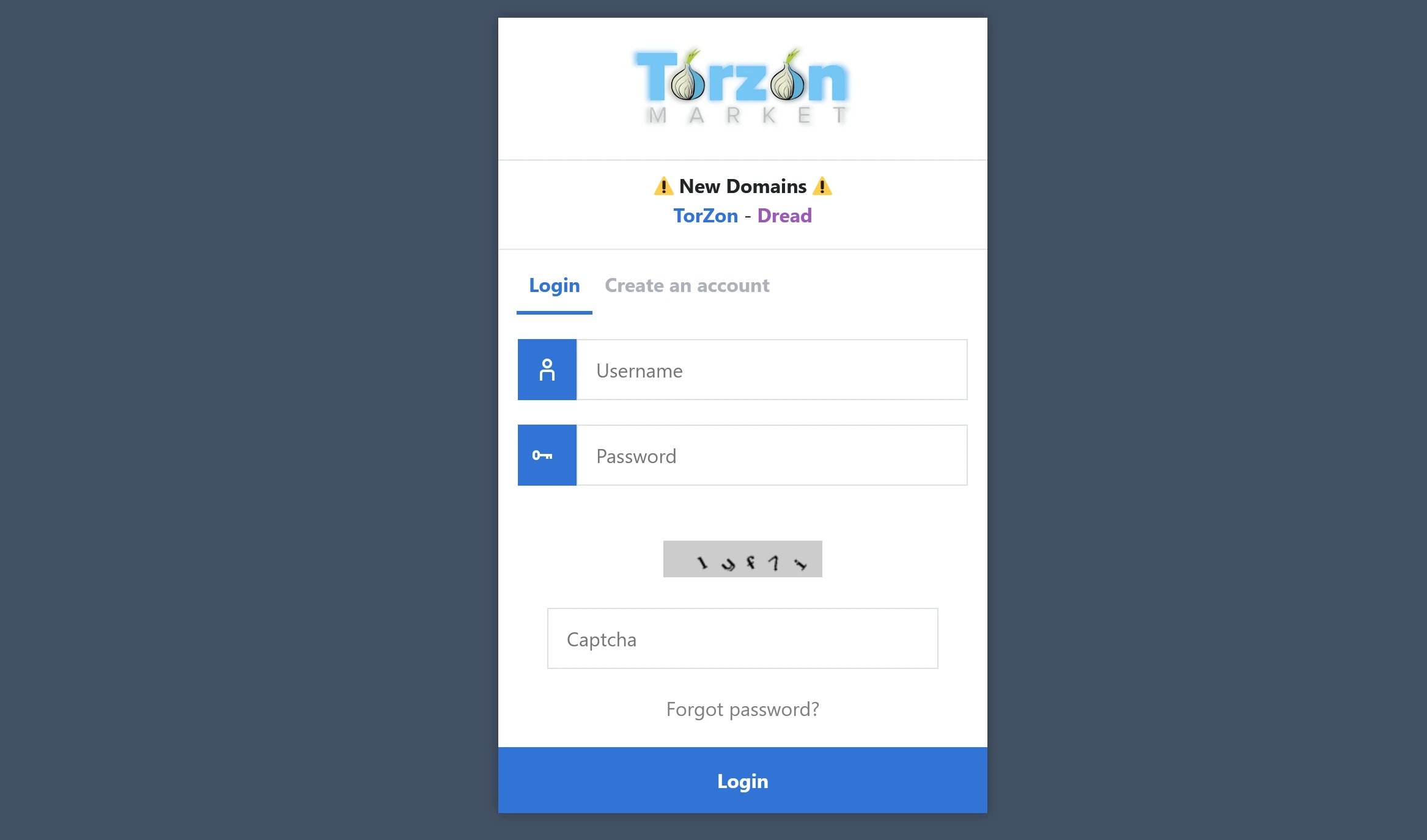 TorZon Market login page with username and password fields and anti-phishing phrase